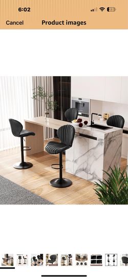 New in box Modern Bar Stools Set of 4, Adjustable Fabric Upholstered Swivel Bar Stools, Counter Height Bar Chair with Backrest for Kitchen Island, Bla