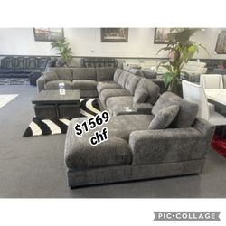 Light gray chenille living room sectional sofa 