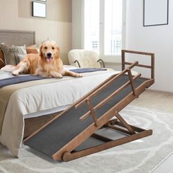 63'' Long Brown 5 Adjustable Dog Ramp for All Dogs and Cats Dog Ramp for Couch Bed