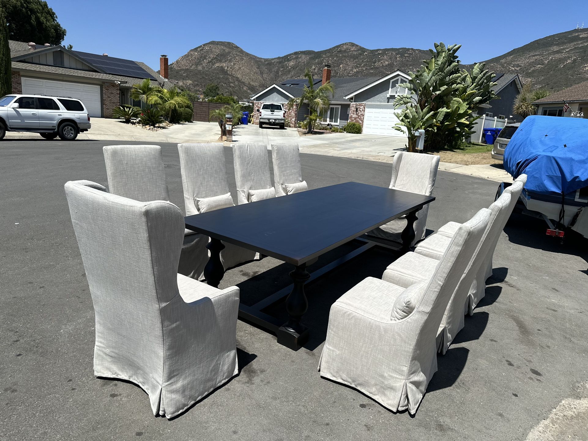 Restoration Hardware Large Dining Table & Dining Chairs