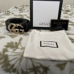 Gucci GG Marmont Bee Buckle Belt – Black Leather – Size 50/125 – Brand New with Box