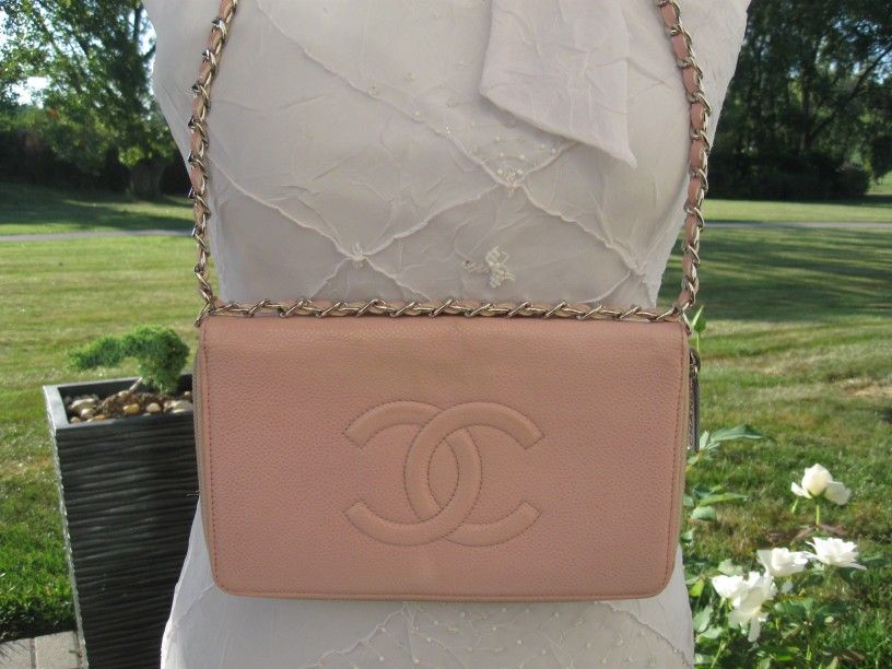 Chanel Baby Pink Caviar Leather CC Logo Large Bag Wallet