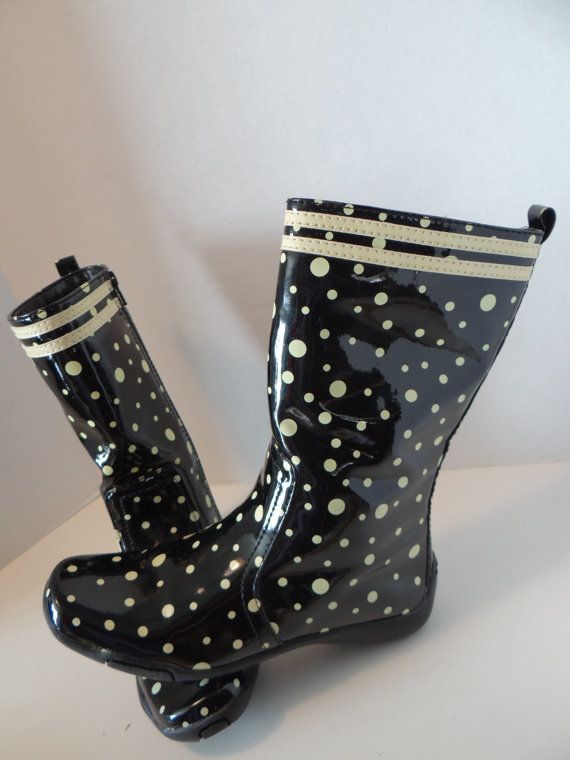 New Black White polka Dots Naturalizer Rain/Snow Boots Zippers on Sides Women's Size 9
