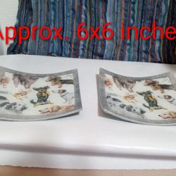 Set Of Two Dog Themed Glass Trinket Trays 