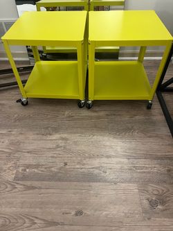 Set 2 IKEA Yellow Metal 2-Tier Rolling Tables / Nightstands