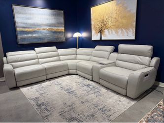 Gray Leather Sofa Sectional 2x Power Recliners