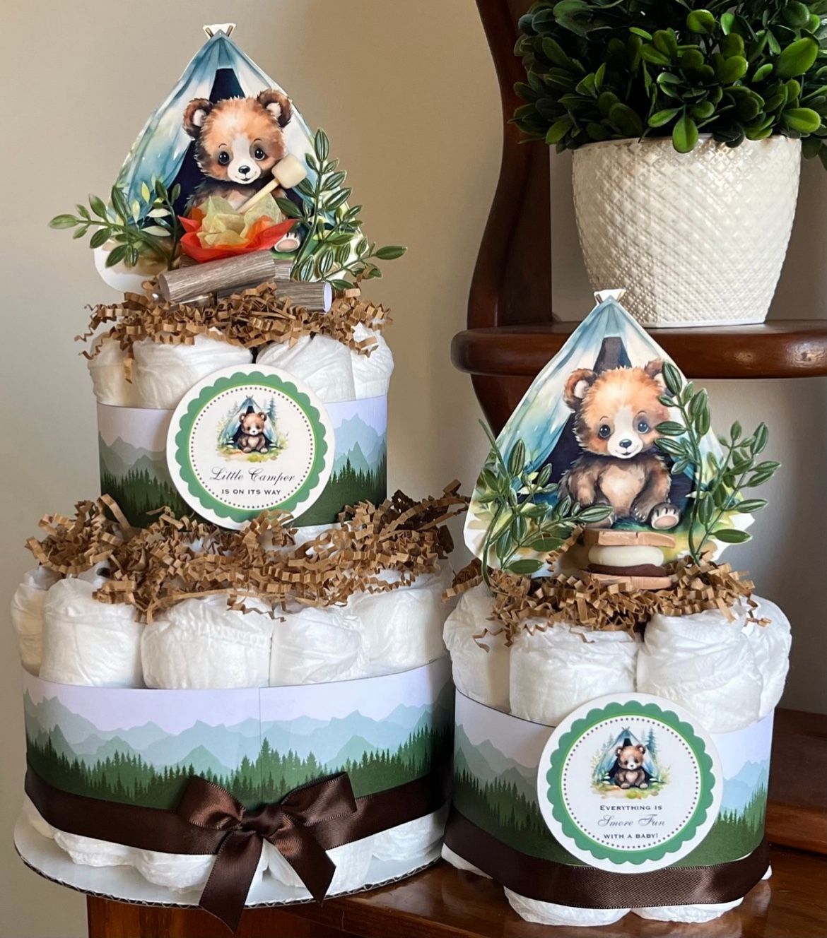 LITTLE CAMPER CAMPING campfire baby shower diaper cakes