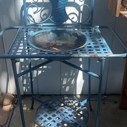 Blue Metal Chair Design Plant Stand with Bowl