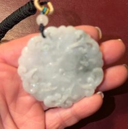 Carved Jade Pendant Necklace light-green and icy moss-in-snow jadeite pendant