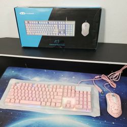 New MageGee Gaming Keyboard and Mouse Combo, K1 RGB LED Backlit Keyboard W/ 104 Keys Computer PC Gaming Keyboard for PC/Laptop (Pink)