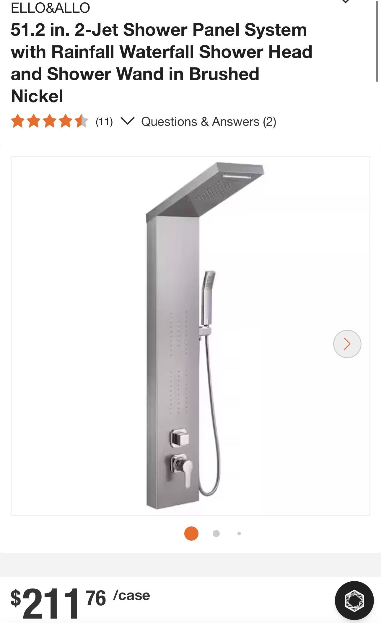 51.2 in. 2-Jet Shower Panel System with Rainfall Waterfall Shower Head and Shower Wand in Brushed Nickel