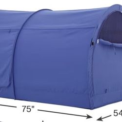 Free- Full Size Bed Tent, Mattress, Wood Frame (Xl), 4 In Pad, Wood Under Storage Drawer