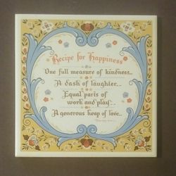 1964 Recipe For Happiness Tile Berggren Trayner 1966 Ceramic Wall Plaque Vintage Collectible