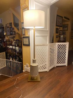 Tall Floor Lamp with Ceramic Base and Drum Shade