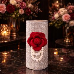 Crimson Pearl Luxe Rhinestone Vase