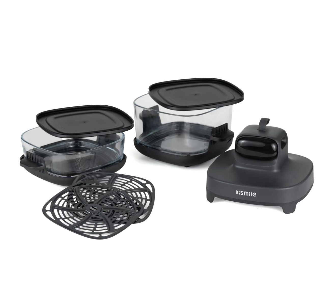 Kismile Air Fryer with 5 Smart Modes 85% Less Oil 2 Glass Bowls Dishwasher Safe