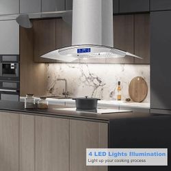 Island Range Hood 30 Inch 700 CFM Gesture & Touch Control Ceiling Mount Stainless Steel Kitchen Vent Hood, Kitchen Exhaust Hood, Ducted/Ductless Conve