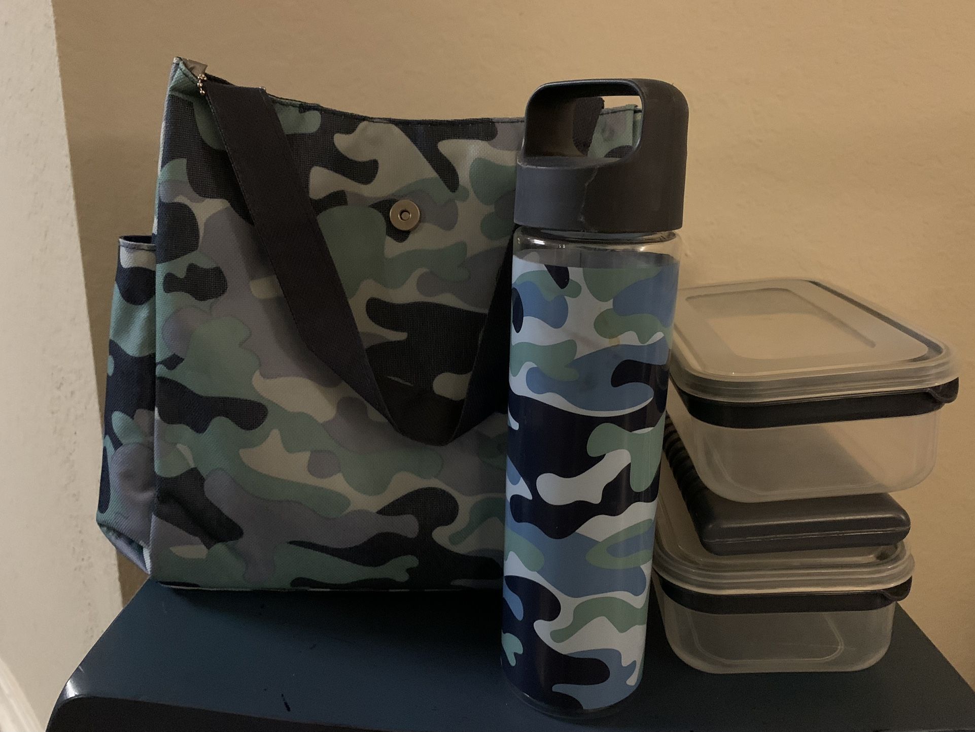 Eco One 7 Pc Insulated Lunch Tote Set Blue-Dishes Ice pk Water Bottle,Tote