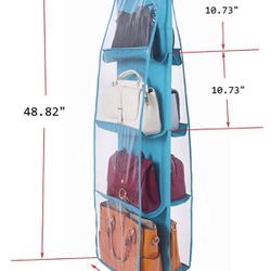 Handbags Holder for Closet 4 Shelf Purse Bags Storage 8 Compartment Dust-Proof Organizer Lake Blue