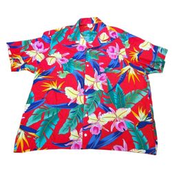 Vintage Scorpio Hawaiian Floral Aloha Short Sleeve Shirt USA Men Size XL