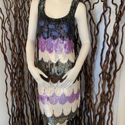 New ABS By Allen Schwartz Scalloped Sequin Dress