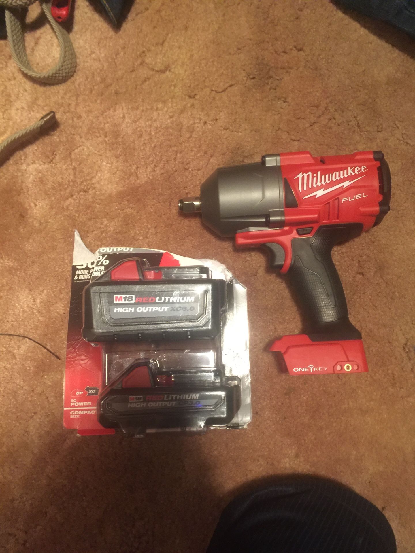 Milwaukee fuel one key model 2863-20 impact wrench and m18 6.0 and 3.0 batteries