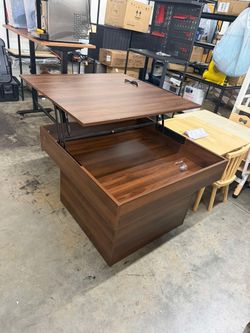 (Damaged) Blotout Lift Top Coffee Table with LED Lights, Square Coffee Table with Hidden Storage, Adjustable Lift Tabletop, Modern Wood Central Table