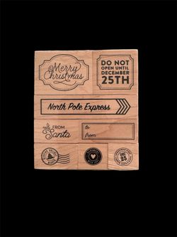 RECOLLECTIONS WOOD RUBBER STAMP SET CHRISTMAS NOEL FROM SANTA DEC 25 NEW 8 PC -