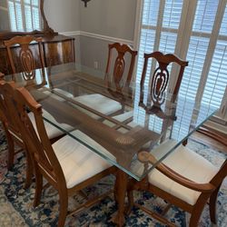 Dining Table 6’ x 3.5’ - Beveled Glass Top - 4 Side Chairs - 2 Arm Chairs - Pickup in Marietta