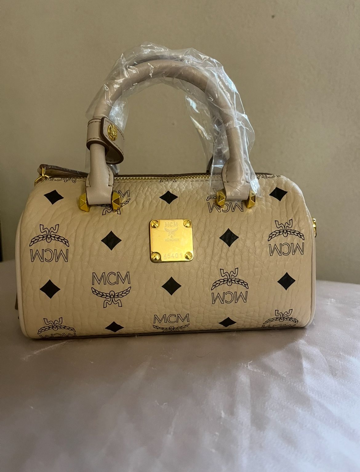 Adorable Beige MCM Boston Bag