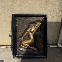 Framed Bronze-Style Wall Art - Elegant Female Figure Relief