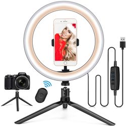 10.2" Ring Light with Stand & Phone Holder and Remote Control, Dimmable Desk Makeup Selfie