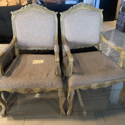 Antique White Chairs Wood Pair