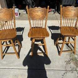 Vintage Solid Wood Swivel Bar Stools 