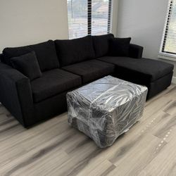 Brand New Black Sectionals With Free Ottoman 