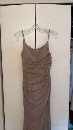 Maxi Bridesmaid dress, tan, Mermaid style, highly flattering