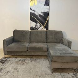 Gray Velvet 3-Seater Sectional Sofa