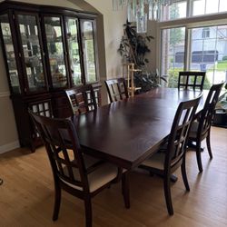 Dining Room Set – Solid Wood China Cabinet & Matching Table with 6 Chairs