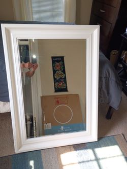 31 x 43 Framed White Mirror with Beveled Glass