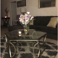 Z Gallerie Aged Gold Metal And Glass Table