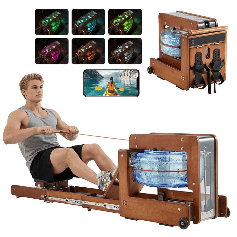 Bezliving Foldable Water Rowing Machine with Touchscreen, Dual Resistance, No-Install Drawer Design, Kinomap Compatible, 350 lbs Capacity $180  📍 War