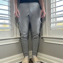 Grey Adidas Three Stripe Joggers Cargo Style Size Small