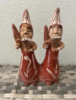 Vintage handmade terra-cotta pottery whistle twins
