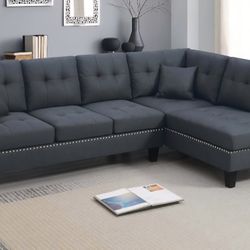 Brand New Charcoal Linen Sectional Sofa Couch (4 Color Options) 