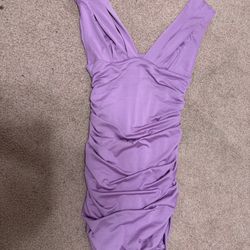 New small purple short stretchy ruched mini dressx