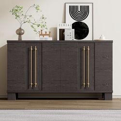#258 Sideboard Buffet Cabinet with Storage Wood Sideboard with Adjustable Shelves and Gold Handles for Kitchen Dining Room and Living Room Taupe