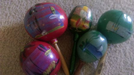 Collection of 5 handpainted Maracas from Mexico