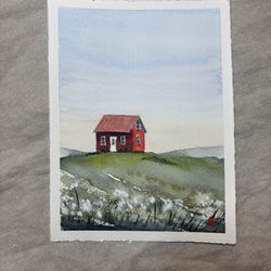 Iceland Cabin Watercolor Painting 