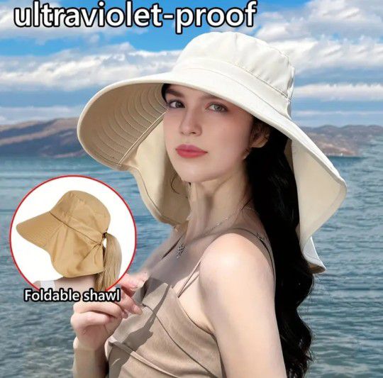Beige Womens Ladies UV Protection Sun Hat Wide Brim Gift