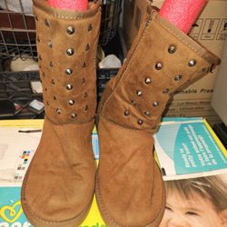 Brown Faux Suede Studded Boots
